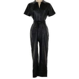 Bagatelle Faux leather Black Short Sleeve Jumpsuit NWT Office Casual Evening S